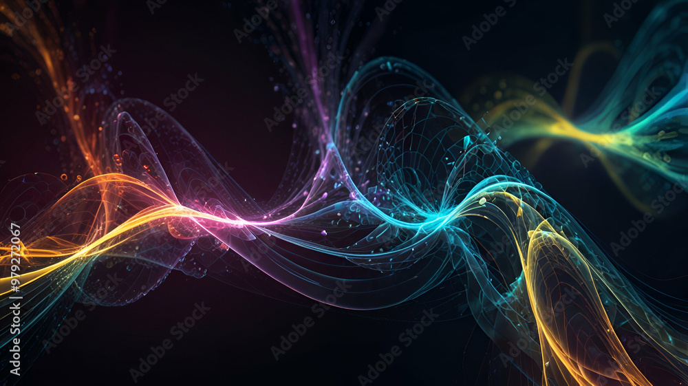 Fractalized energy waves creating abstract, geometric shapes.
Fractalized energy waves creating abstract, geometric shapes.