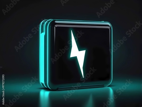 Digital lithium-ion battery with glowing blue neon lightning, symbolizing high-voltage charging and futuristic energy storage