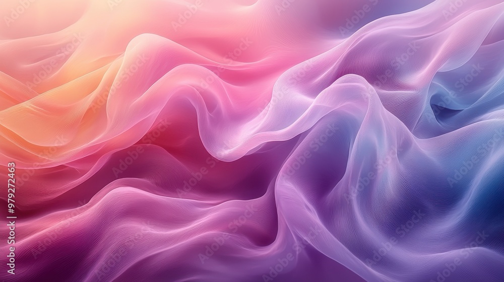 Softly flowing fabric in pastel hues creates an ethereal backdrop of pink, purple, and orange tones, evoking a serene atmosphere Softly flowing fabric in pastel hues creates an ethereal backdrop of pink, purple, and orange tones, evoking a serene atmosphere