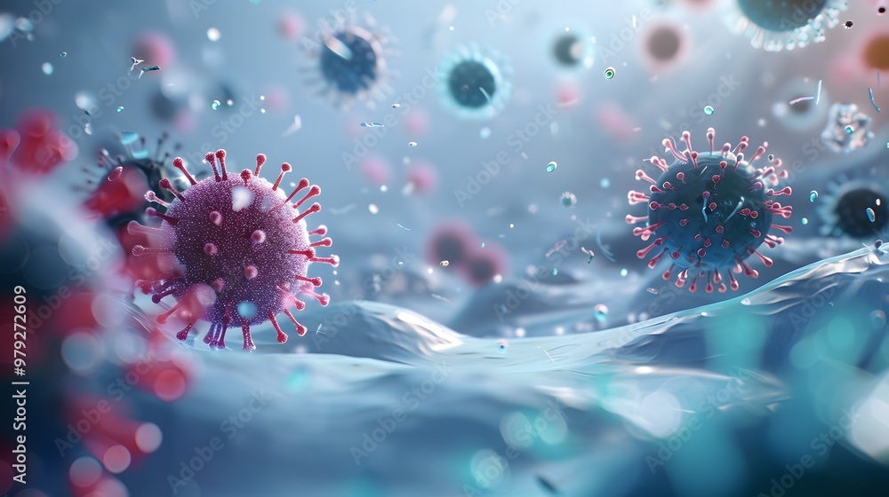 Fototapeta premium Virus and Antibodies in Serum - Microscopic Interaction