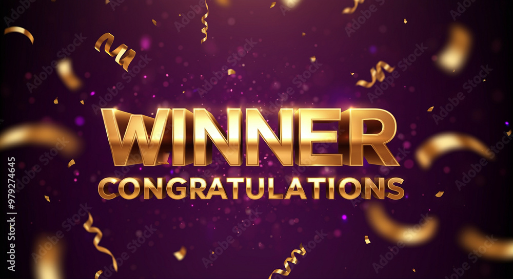 Winner congratulations text with gold typography and festive confetti background for celebration designs Winner congratulations text with gold typography and festive confetti background for celebration designs