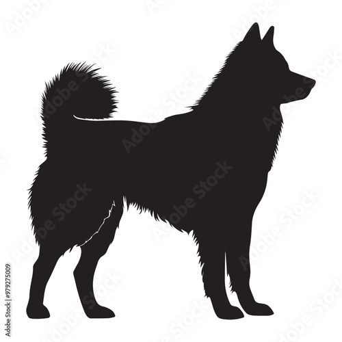 Alaskan Malamute dog standing silhouette Design, Dog Vector illustration in black and white
