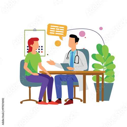 vector illustration of patient interacting with doctor in the hospital
