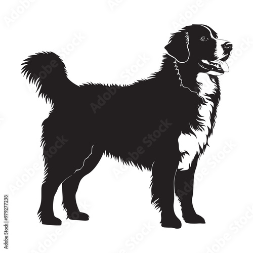 Bernese Mountain dog silhouette Design, Dog Clipart vector illustration in black and white
