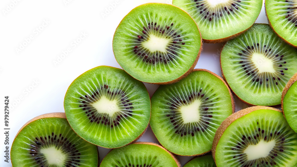 Fresh kiwi slices on a pure white background, kiwi, fruit, slices, vibrant, green, tropical, healthy, snack, organic, refreshing Fresh kiwi slices on a pure white background, kiwi, fruit, slices, vibrant, green, tropical, healthy, snack, organic, refreshing