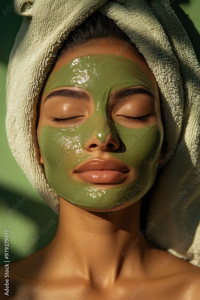 Fototapeta premium Beautiful Woman with Hydrating Green Serum Mask