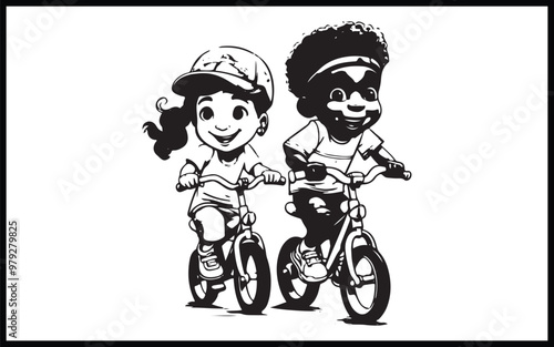 Boy in helmet riding a bicycle. Coloring book for children.