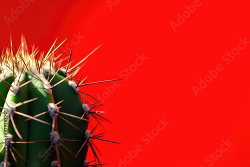 Sunlit Cactus Textures Against a Fiery Red Background photo