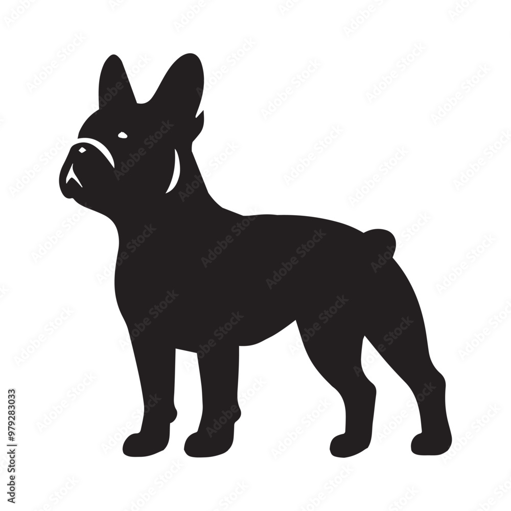 French Bulldog dog silhouette Design, Dog Clipart vector illustration in black and white
