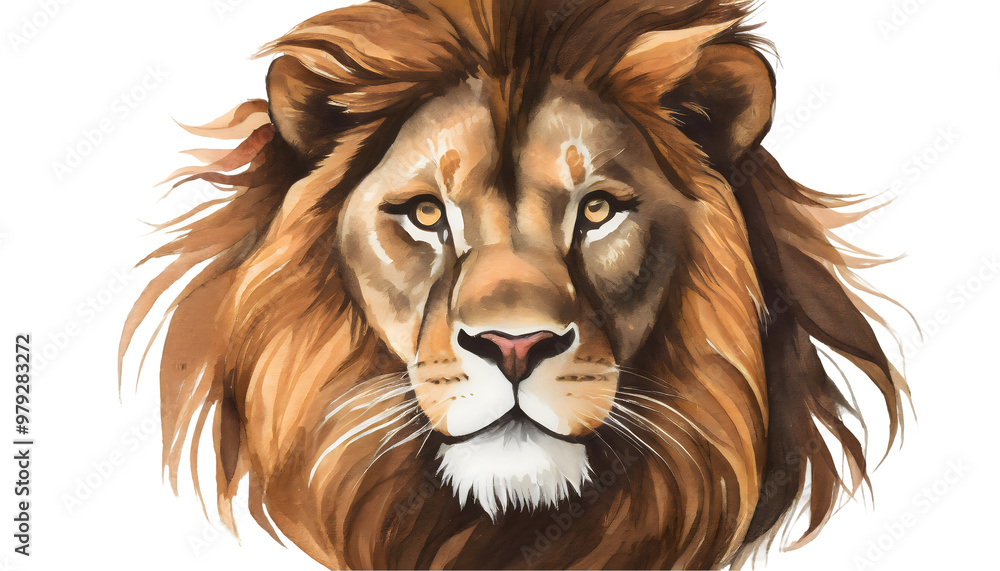 Hand Painted Head Elements Of A Fierce Brown Lion. Generative AI. Hand Painted Head Elements Of A Fierce Brown Lion. Generative AI.