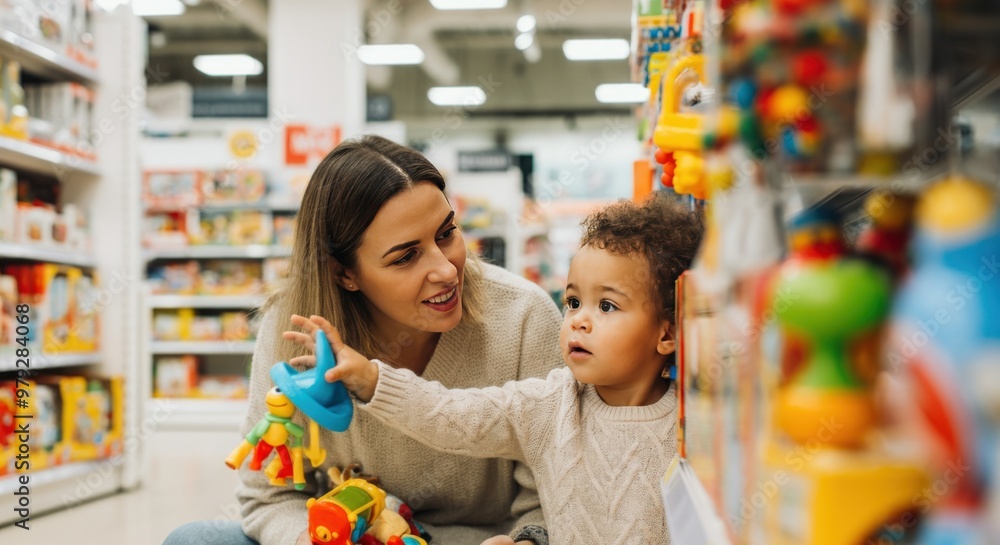 Mother and Daughter Shopping in Toy Store Mother and Daughter Shopping in Toy Store