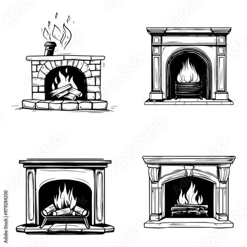 Collection of Hand-Drawn Fireplace Illustrations Cozy Home Designs