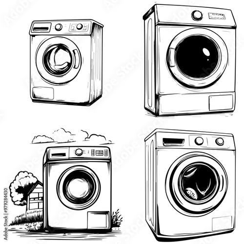 Collection of Hand-Drawn Washing Machine Illustrations