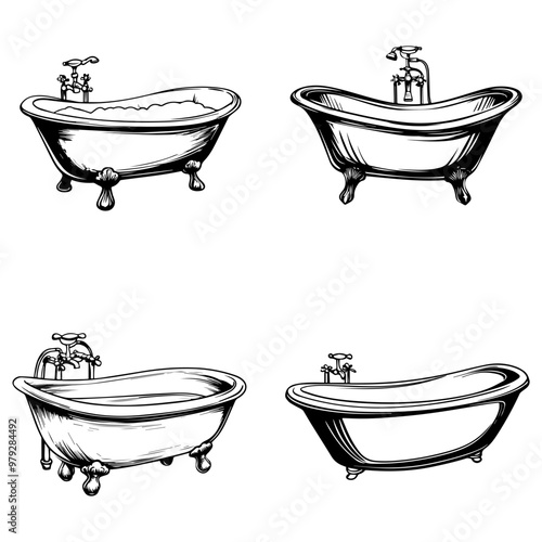 Vintage Clawfoot Bathtubs Antique Bathroom Tub Illustrations