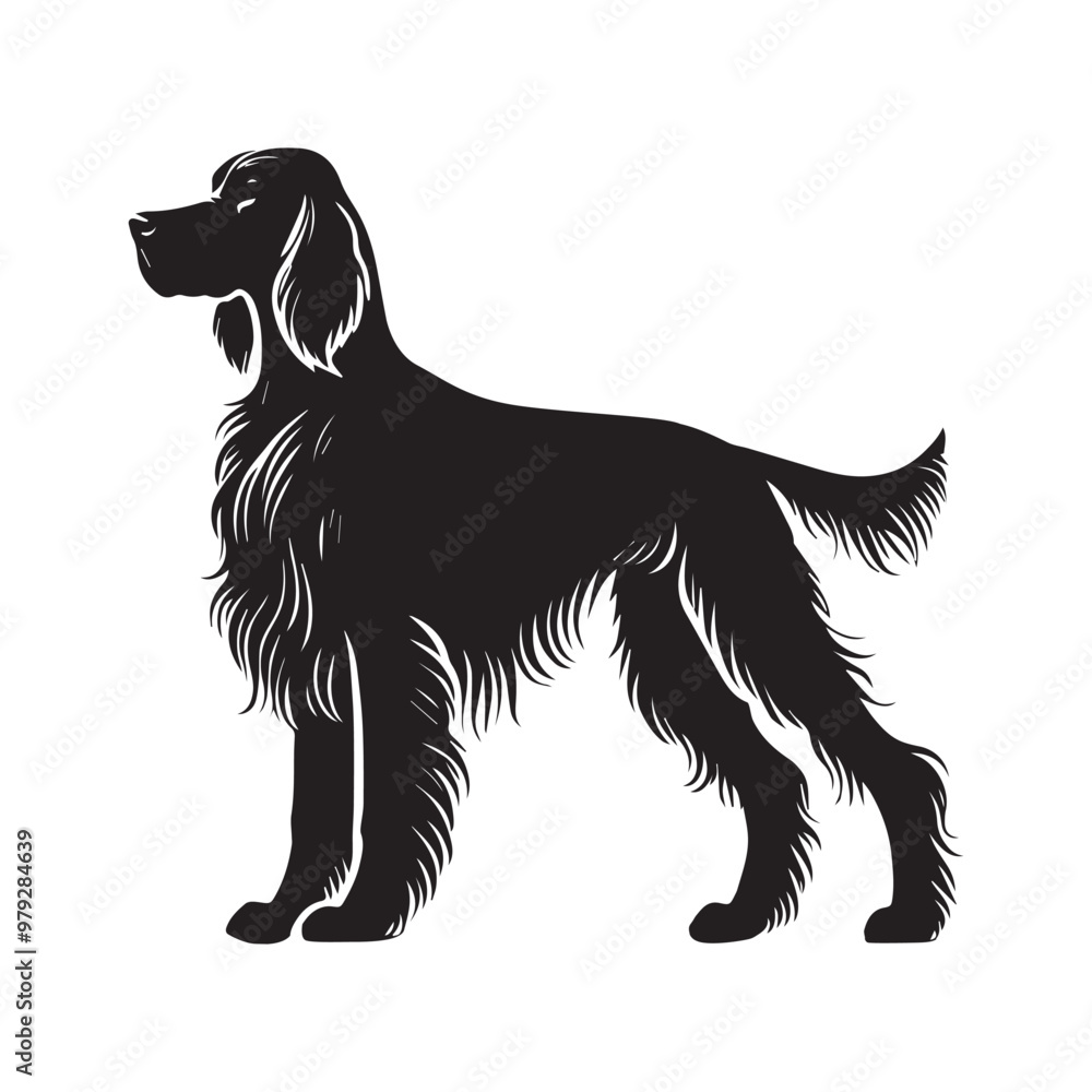 Irish Setter dog standing silhouette Design, Dog Vector illustration in black and white
Irish Setter dog standing silhouette Design, Dog Vector illustration in black and white