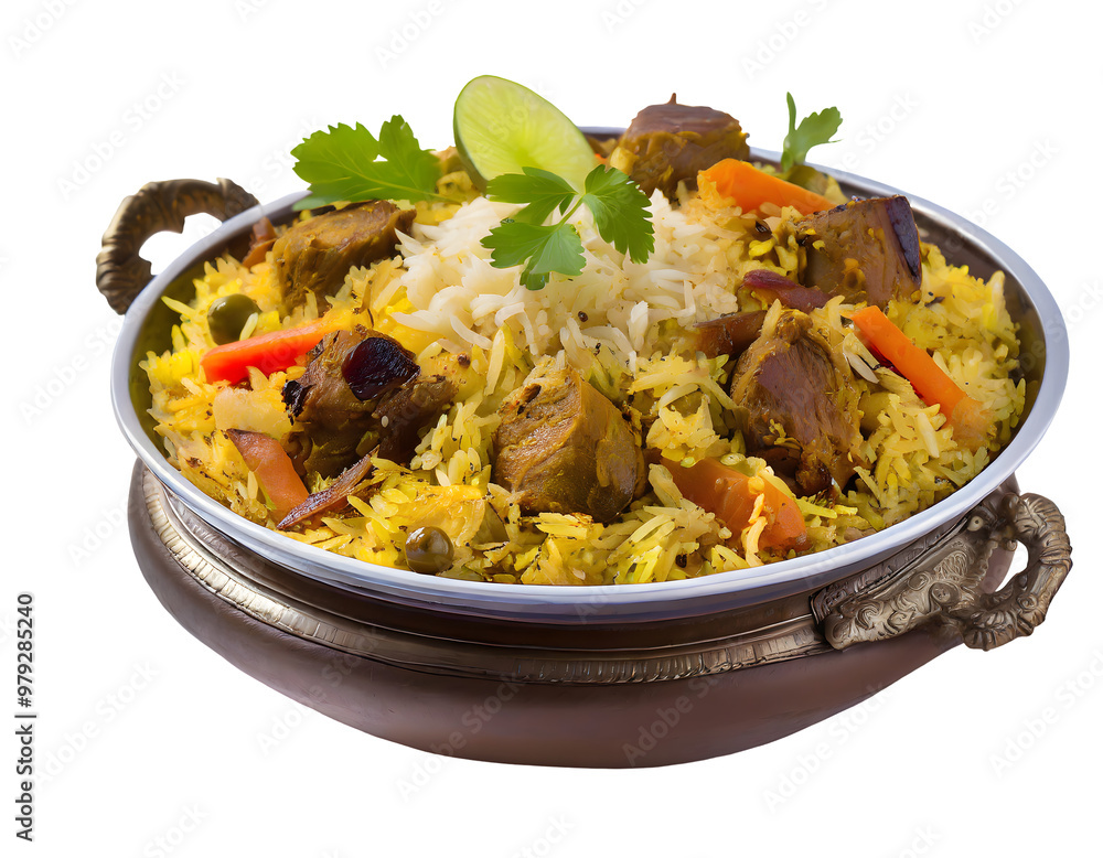 handi biryani with meat and vegetables. Generative AI. handi biryani with meat and vegetables. Generative AI.