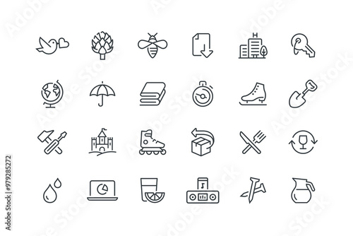 Artichoke vegetable food, Bee wasp honey bug, set of icons for web design, vector illustration