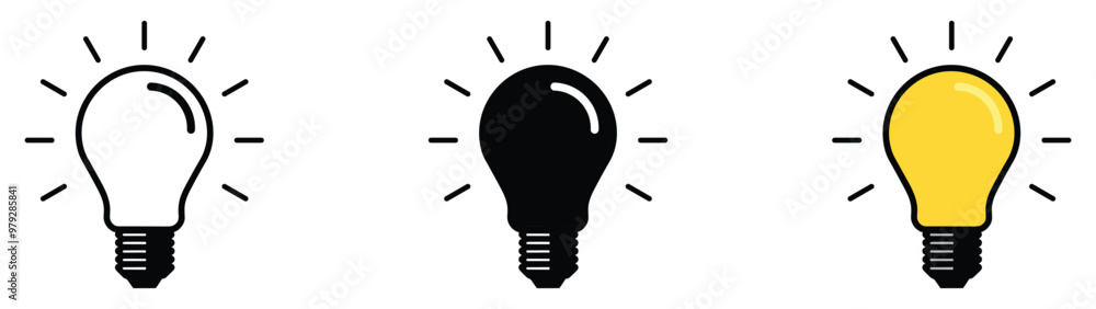 Light bulb icon set. Idea icon. Lamp concept. Light bulb, isolated in modern outline, flat, and colored design. Vector illustration Light bulb icon set. Idea icon. Lamp concept. Light bulb, isolated in modern outline, flat, and colored design. Vector illustration