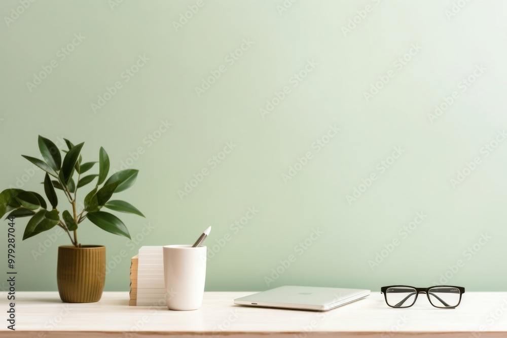 Furniture glasses table plant. Furniture glasses table plant.