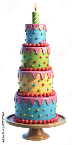 3d cake with a candle isolated object wthout background