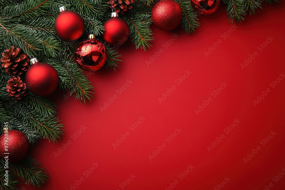 Christmas Decorations on Red Flat Lay Christmas Decorations on Red Flat Lay