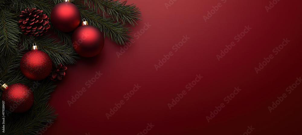 Red Christmas Ornaments and Pine Red Christmas Ornaments and Pine
