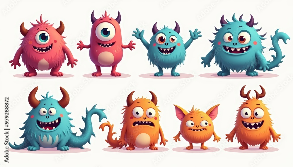 A delightful assortment of whimsical cartoon monsters A delightful assortment of whimsical cartoon monsters