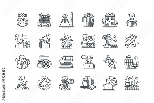 Business man, Conference, Excursions, Geodetic, set of icons for web design, vector illustration