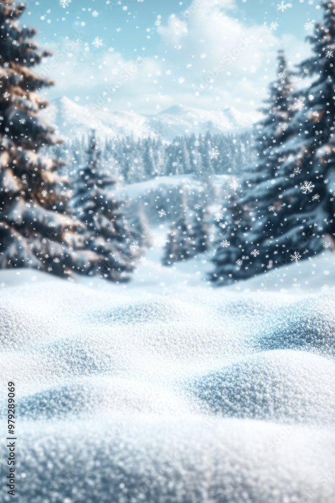 Fototapeta premium Snowdrifts and Blurry Winter Forest