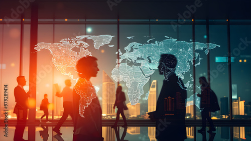 Business People Silhouette. Teamwork Global Business Concepts. AI generated image, ai.