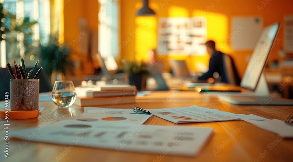 A conference room at sunset, with businesspeople's silhouettes and documents on the table, evokes collaboration and focus, perfect for teamwork and strategy presentations. A conference room at sunset, with businesspeople's silhouettes and documents on the table, evokes collaboration and focus, perfect for teamwork and strategy presentations.