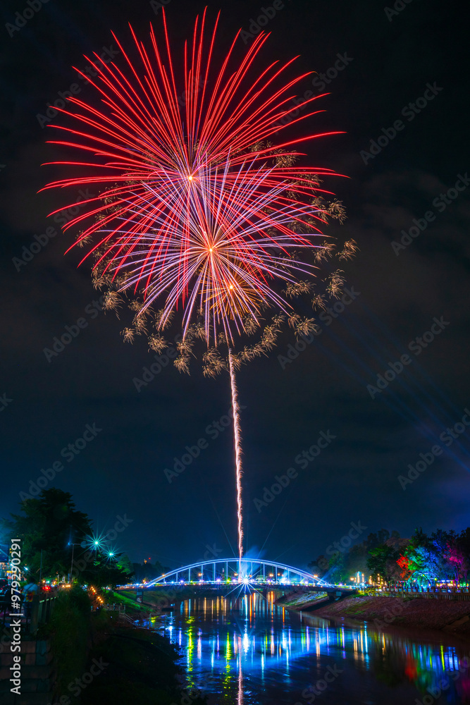 Beautiful Fireworks and light Chan Palace bridge over the Nan River New Landmark It is a major tourist in the VIJITR PHITSANULOK event is Public places attraction Phitsanulok,Thailand. Beautiful Fireworks and light Chan Palace bridge over the Nan River New Landmark It is a major tourist in the VIJITR PHITSANULOK event is Public places attraction Phitsanulok,Thailand.