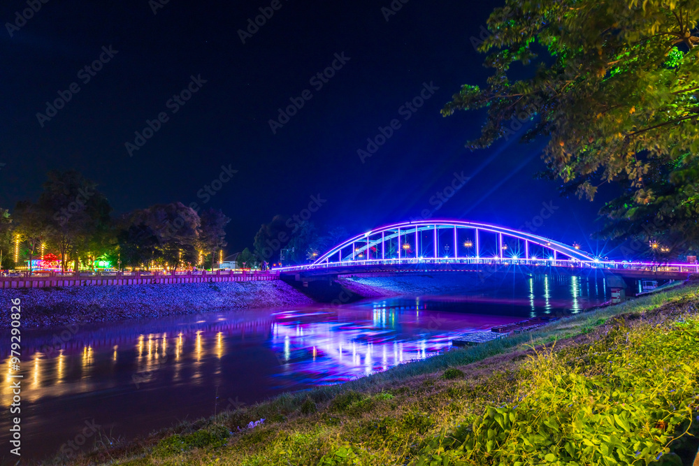 Obraz premium light Chan Palace Bridge over the Nan River Chan Palace bridge New Landmark It is a major tourist is Public places attraction Phitsanulok,Thailand,