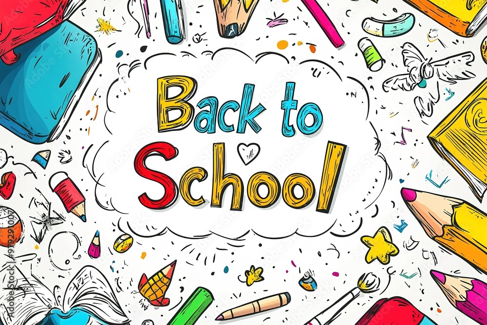 Back to school concept with hand drawn rocket on blackboard and school supplies. Flat lay.
Back to school concept with hand drawn rocket on blackboard and school supplies. Flat lay.