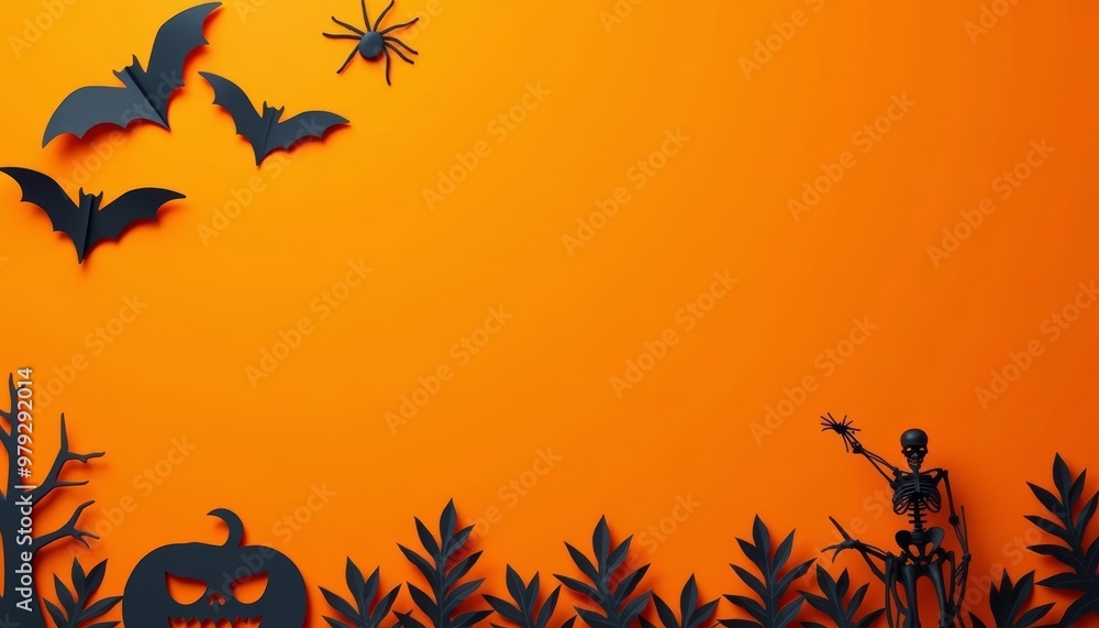Spooky Halloween scene with silhouette figures Spooky Halloween scene with silhouette figures