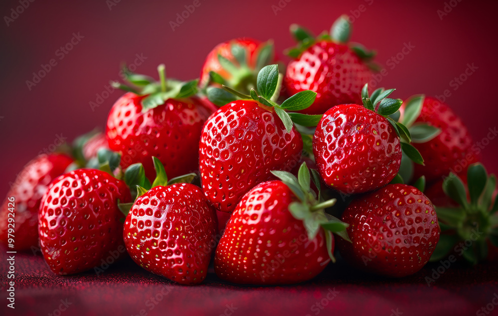 A bunch of red strawberries are piled on top of each other. Concept of abundance and freshness, as the strawberries are ripe and ready to be eaten A bunch of red strawberries are piled on top of each other. Concept of abundance and freshness, as the strawberries are ripe and ready to be eaten