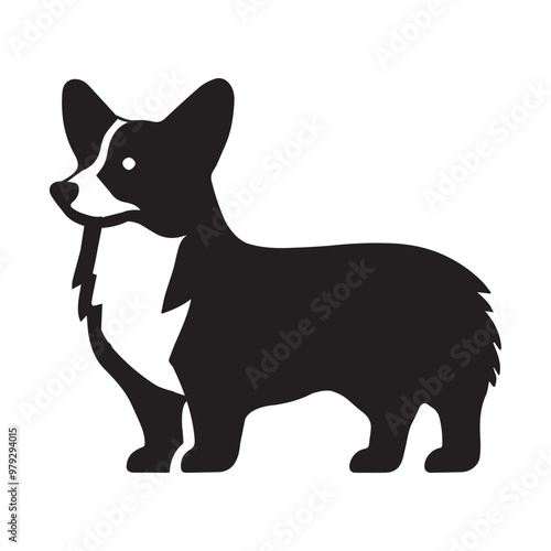 Welsh Corgi dog Standing silhouette Design, Dog Clipart vector illustration in black and white
