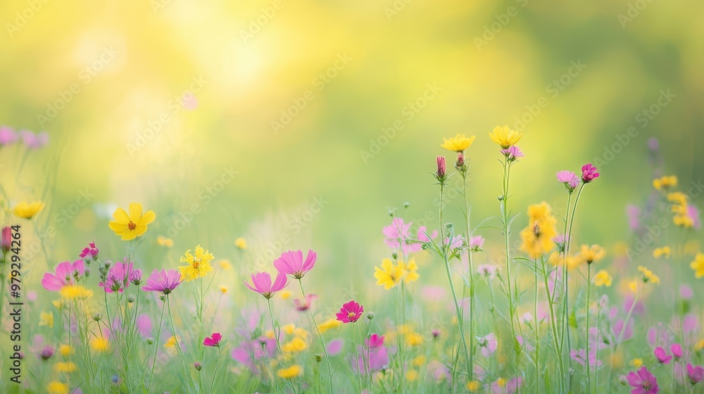 A vibrant field of colorful wildflowers in soft focus, evoking a sense of tranquility. A vibrant field of colorful wildflowers in soft focus, evoking a sense of tranquility.
