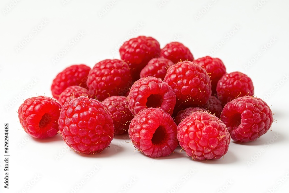 Freshly picked raspberries arranged neatly against a bright background Freshly picked raspberries arranged neatly against a bright background