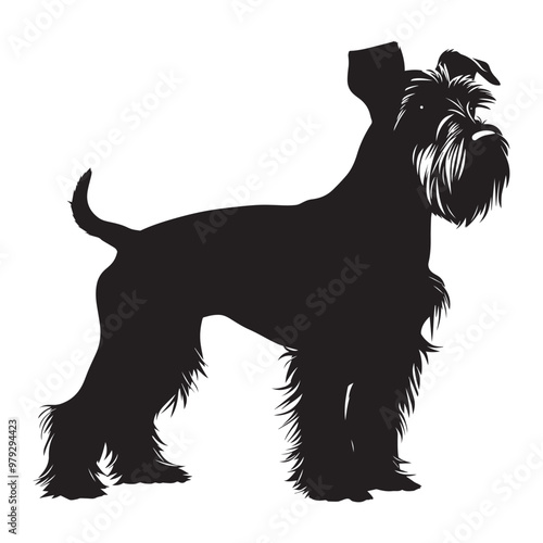 Welsh Terrier dog Standing silhouette Design, Dog Clipart vector illustration in black and white
