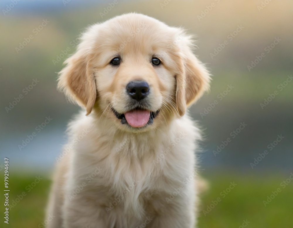 Isolated golden retriever puppy with depth of field showcasing fluffy fur and playful expression Isolated golden retriever puppy with depth of field showcasing fluffy fur and playful expression