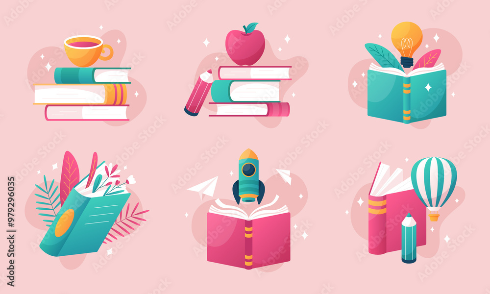 World book day cartoon mini composition set World book day cartoon mini composition set