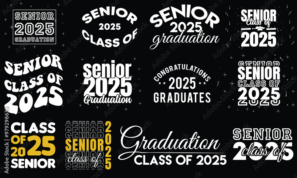 Fototapeta premium Class of 2025 typography Text for design, congratulation event, T-shirt, party, high school or college graduate.20