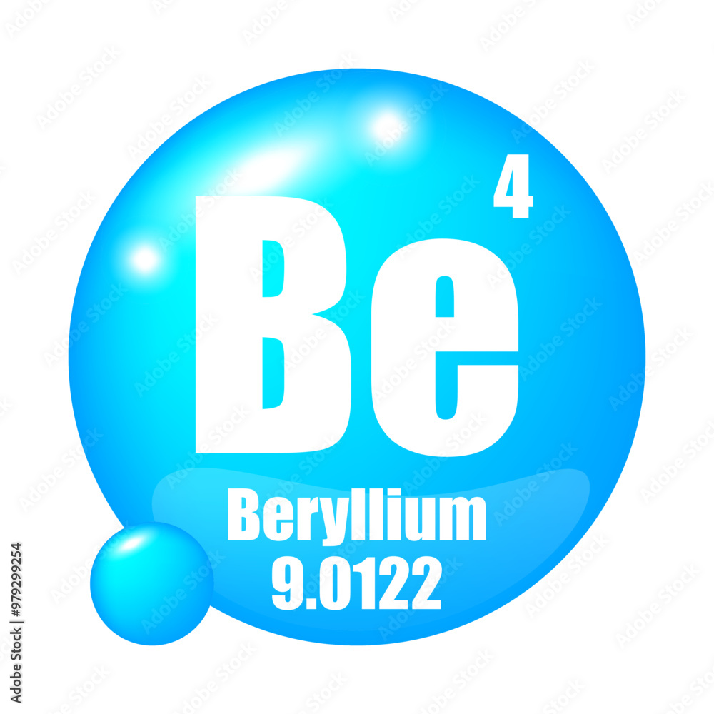 Beryllium element symbol. Atomic number four. Blue glossy icon. Chemical element representation. Beryllium element symbol. Atomic number four. Blue glossy icon. Chemical element representation.