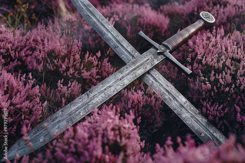 A beautifully crafted longsword with a cross-guard and a leather-wrapped hilt, photo