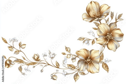 Golden Floral Branch Illustration