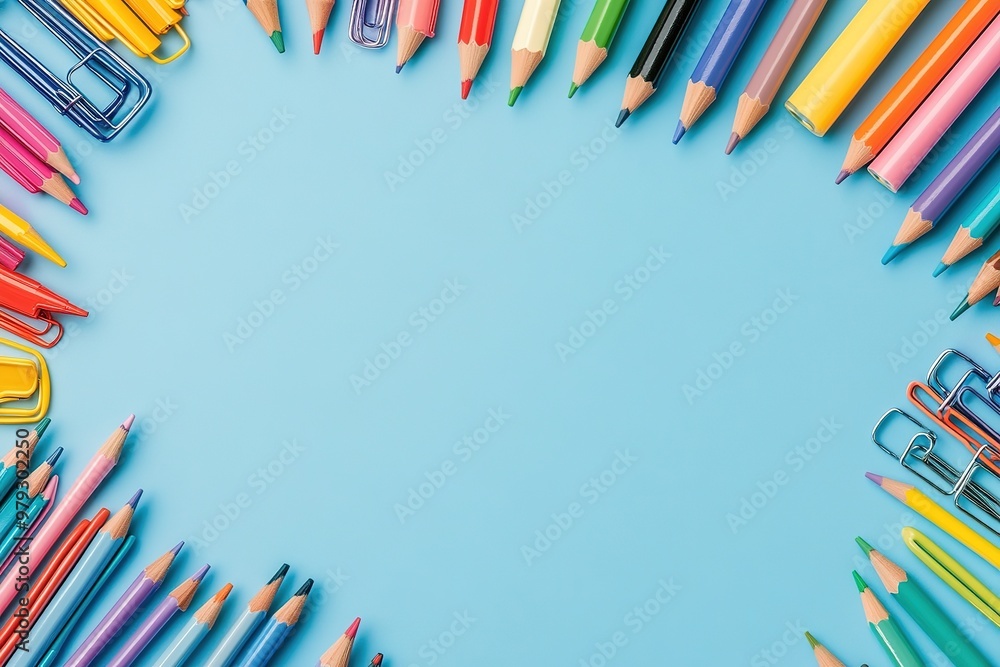 Fototapeta premium School supplies on Blackboard,Back to School background. 