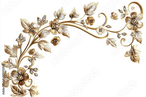 Golden Floral Design with Diamond Accents