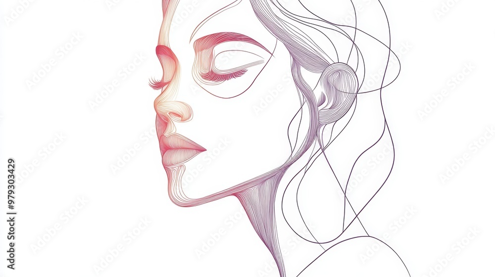 Elegant continuous line portrait of a minimalist face, with smooth curves and delicate features, emphasizing simplicity and balance Elegant continuous line portrait of a minimalist face, with smooth curves and delicate features, emphasizing simplicity and balance