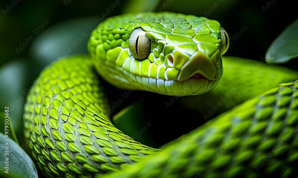 detailed textures and patterns of a green snake, Generative AI 